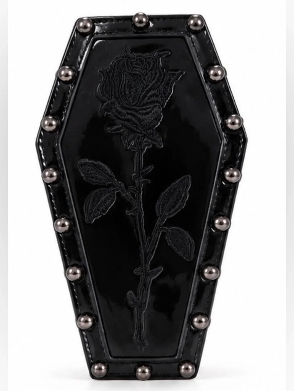 Black‎ Patent Coffin Belt Bag Goth Rose Embroidered Studded Festival Punk Y2K
